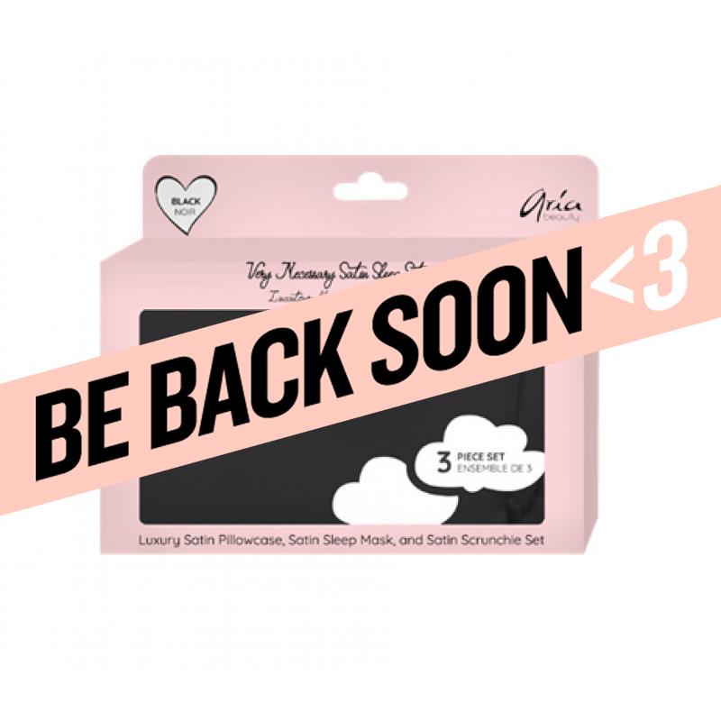 aria luxury satin pillowcase, sleep mask, & scrunchie set black