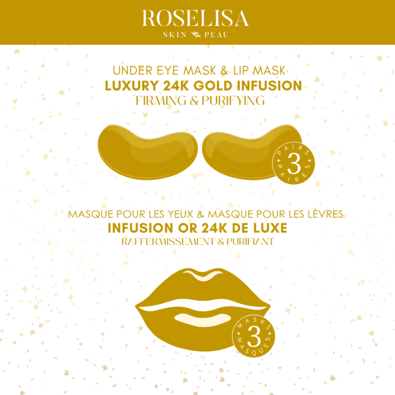 roselisa 24k gold lip and eye mask combo pack 6pc