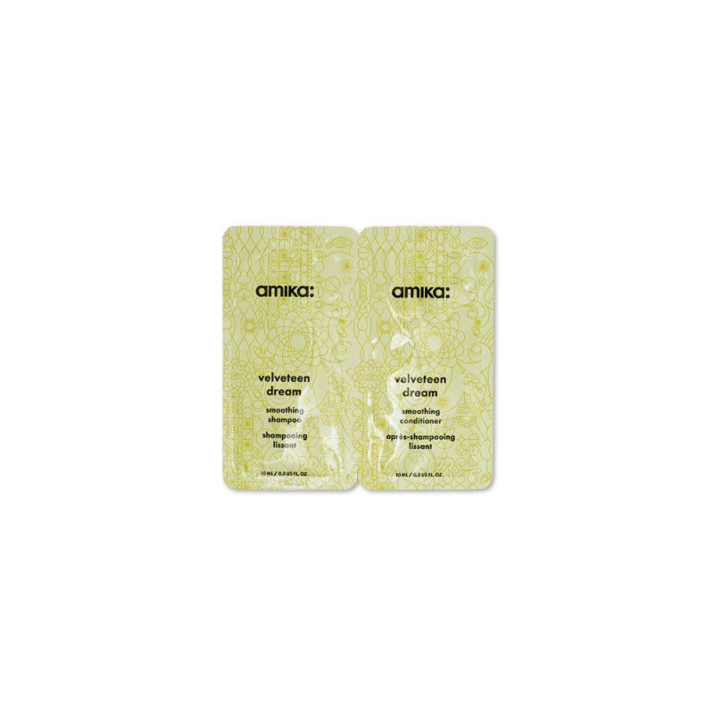 amika: velveteen dream smoothing shampoo + conditioner 10ml each (sample sachet duo)