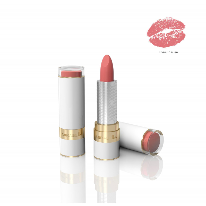mirabella sealed with a kiss lipstick coral crush