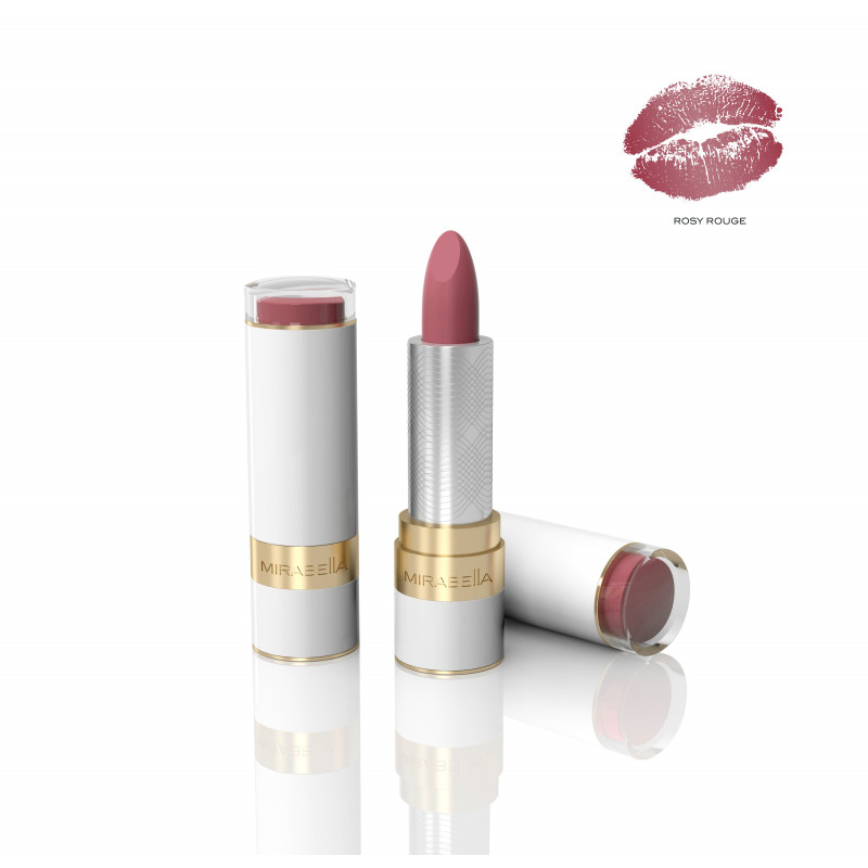 mirabella sealed with a kiss lipstick rosy rouge
