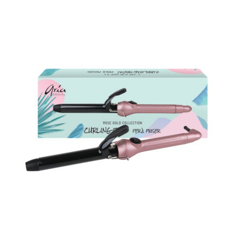 aria rose gold curling iron with clamp 1