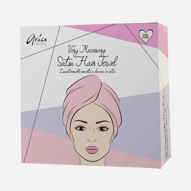 aria very necessary pink rose satin hair towel