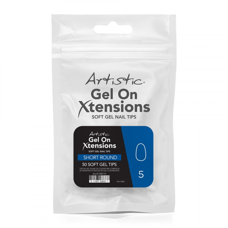 artistic  gel on xtensions short round #5 50ct