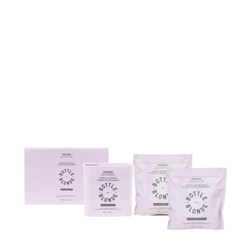 evo bottle blonde powder lightener 500g empty tub + 2 refill