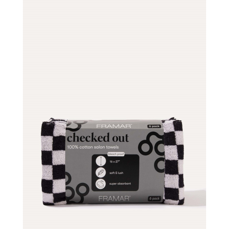 framar black & white checkered bleach proof towels 6 pack