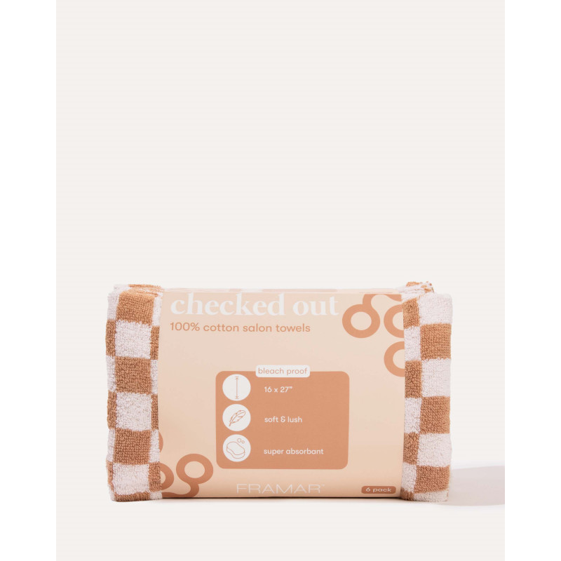 framar tan & white checkered bleach proof towels 6 pack