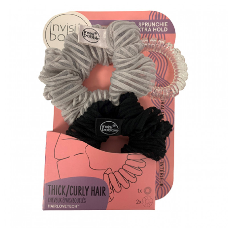 invisibobble sprunchie get a grip duo: grey + black