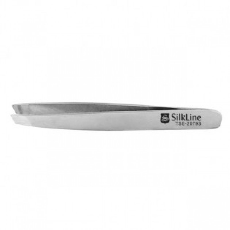silkline professional mini slanted tip tweezers comes with pouch # tse2079snc